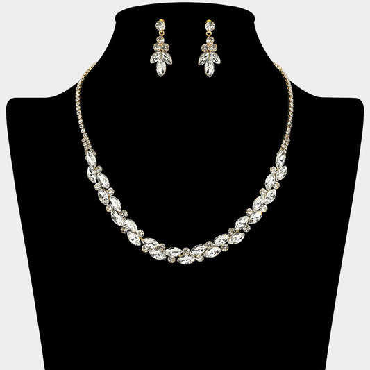 Madeline Love Clear, Gold Round Marquise Stone Cluster Rhinestone Necklace - Jewelry