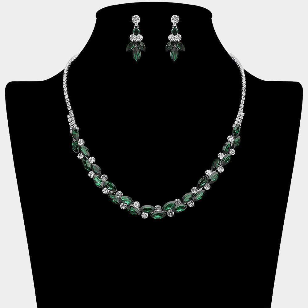 Madeline Love Emerald, Silver Round Marquise Stone Cluster Rhinestone Necklace - Jewelry