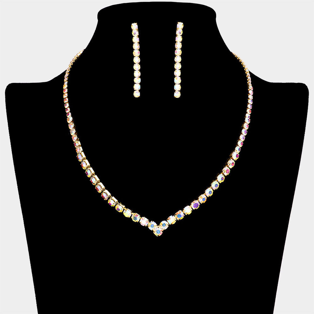 Madeline Love AB, Gold Round Rhinestone Necklace - Jewelry