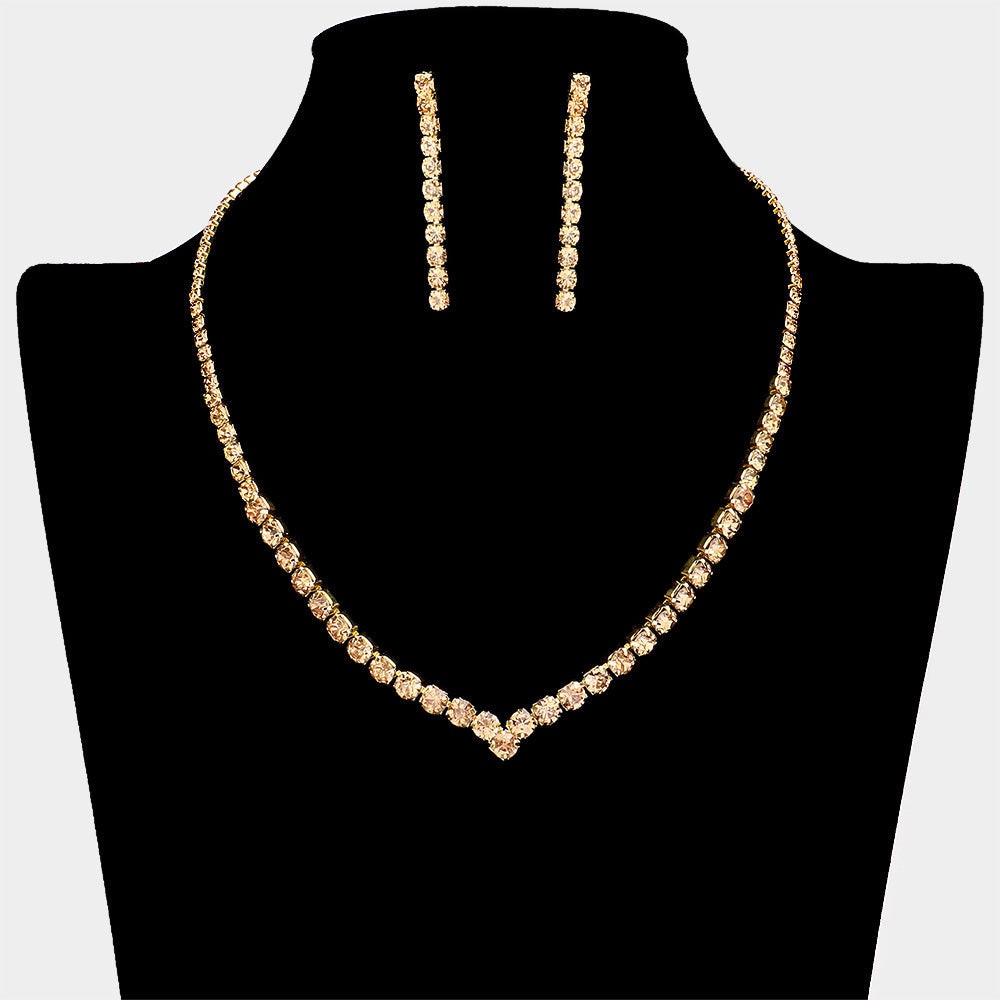 Madeline Love Gold, Lt Col Topaz Round Rhinestone Necklace - Jewelry