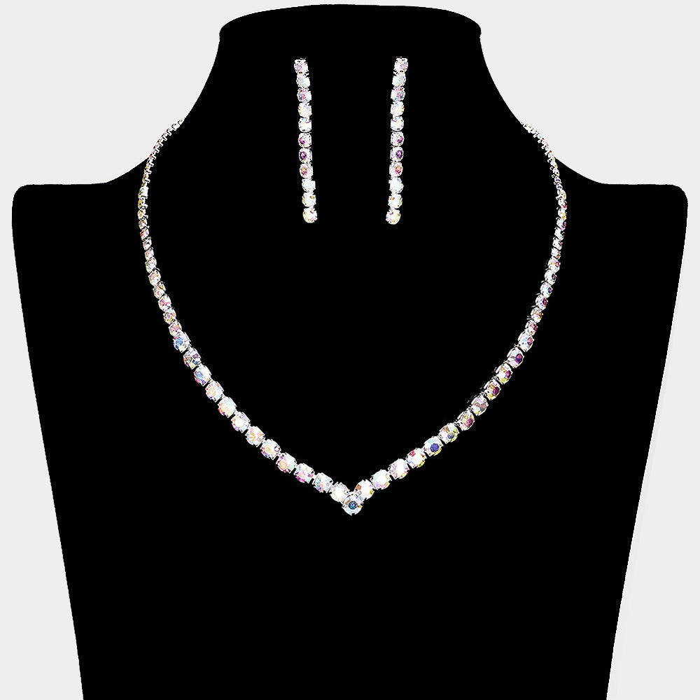 Madeline Love AB, Silver Round Rhinestone Necklace - Jewelry