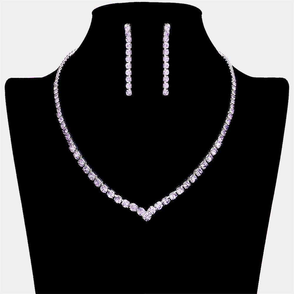 Madeline Love Amethyst , Silver Round Rhinestone Necklace - Jewelry