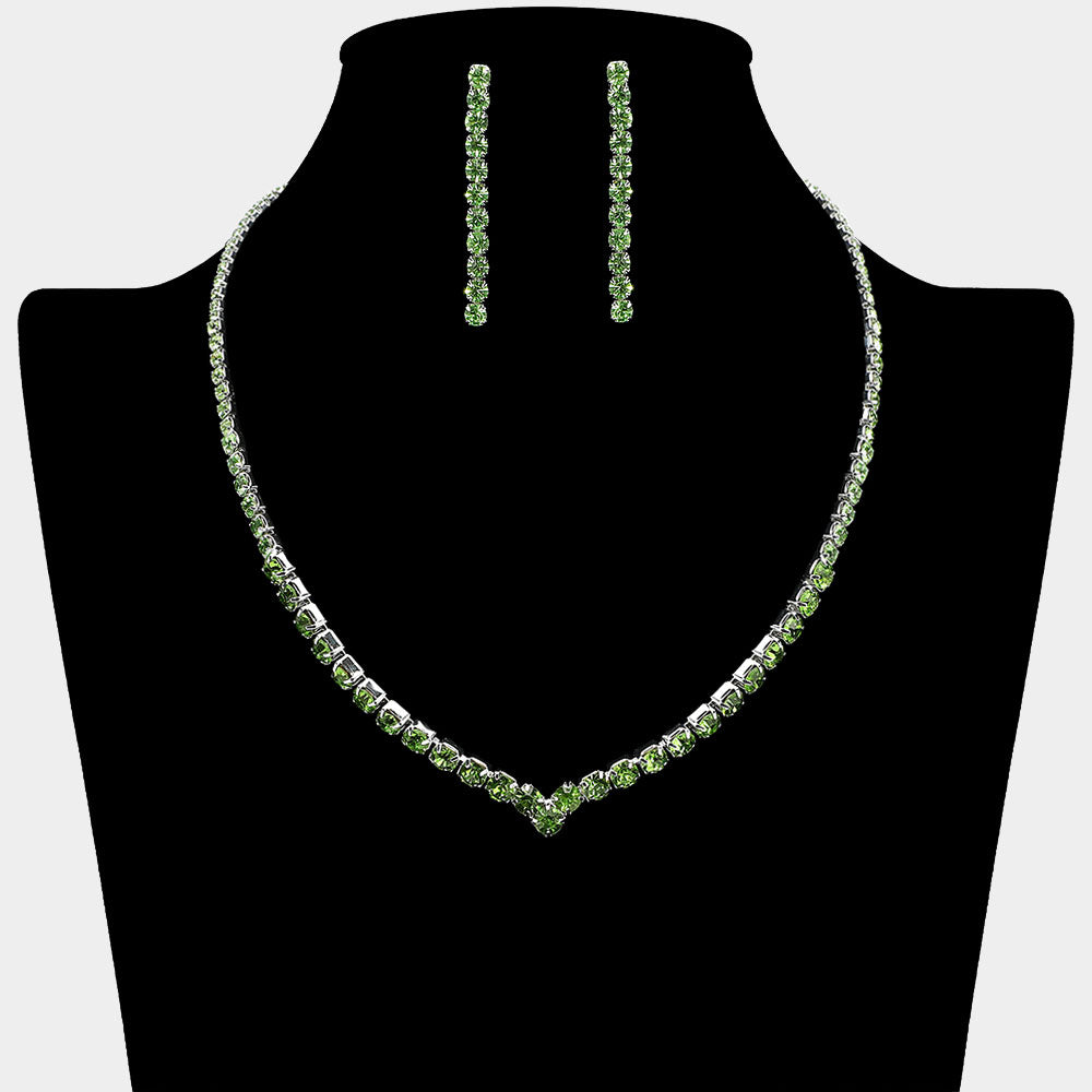 Madeline Love Green, Light, Silver Round Rhinestone Necklace - Jewelry