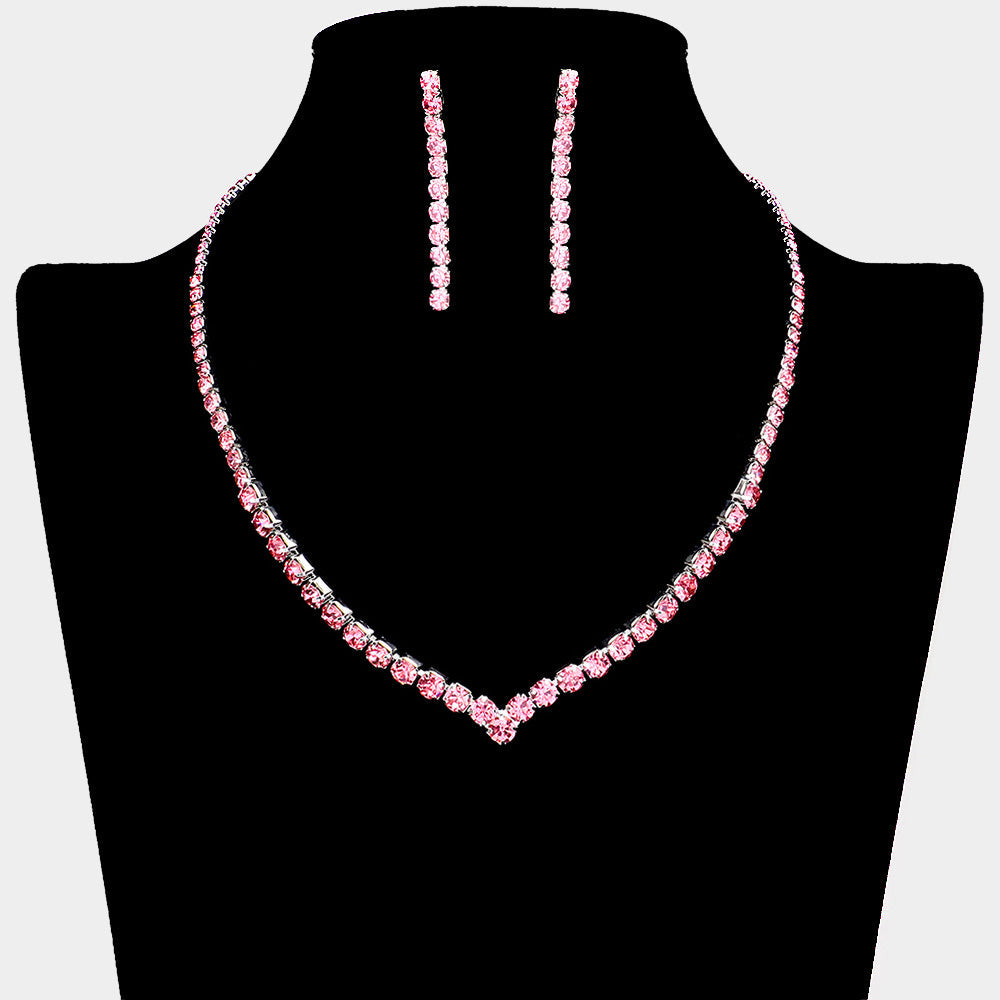 Madeline Love Pink, Silver Round Rhinestone Necklace - Jewelry