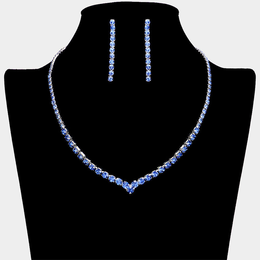 Madeline Love Sapphire, Silver Round Rhinestone Necklace - Jewelry
