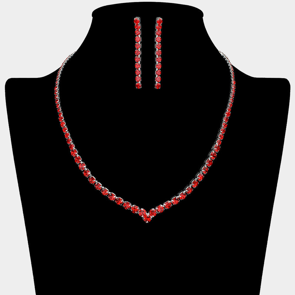 Madeline Love Red, Silver Round Rhinestone Necklace - Jewelry