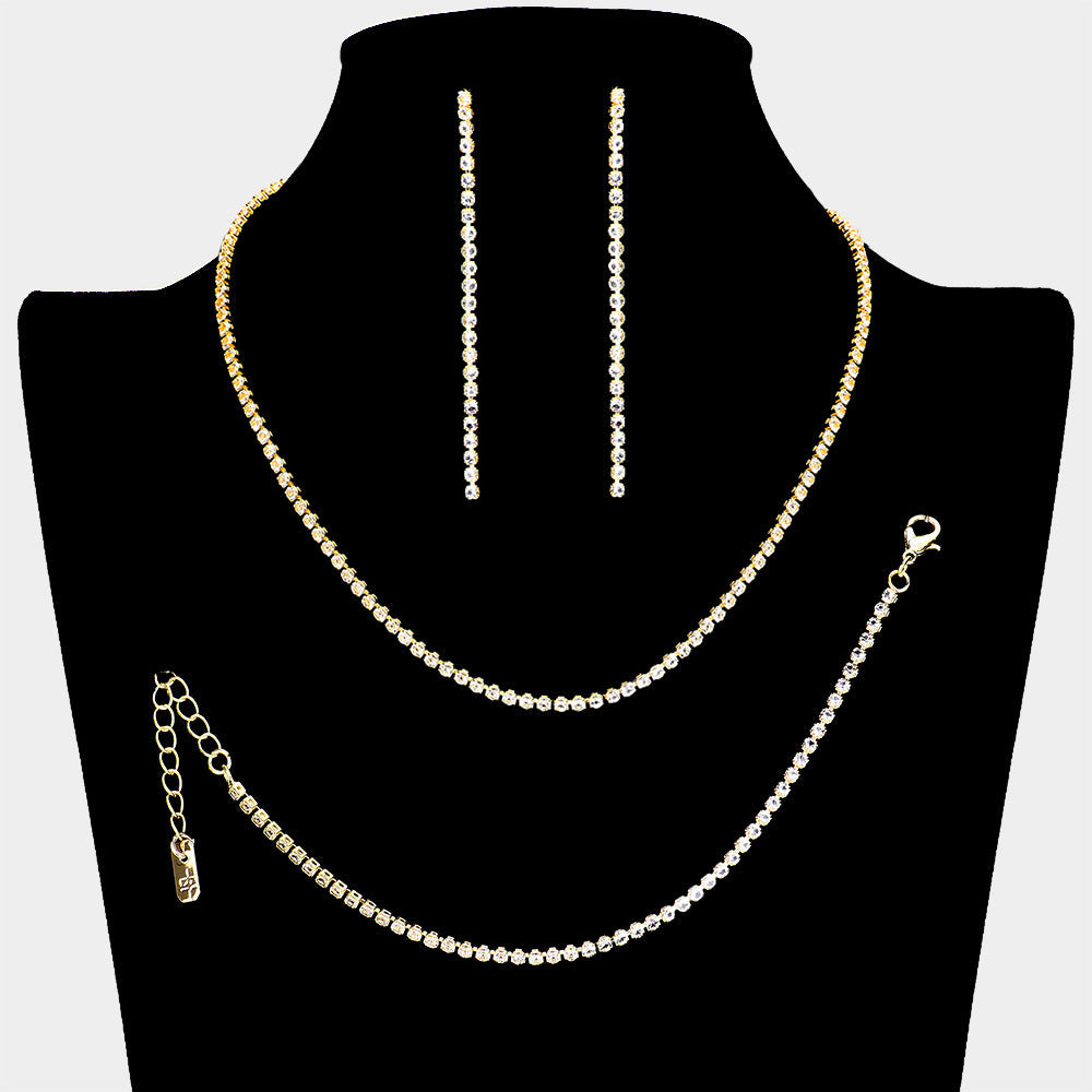 Madeline Love Gold Rhinestone Paved Chain Necklace Jewelry Set