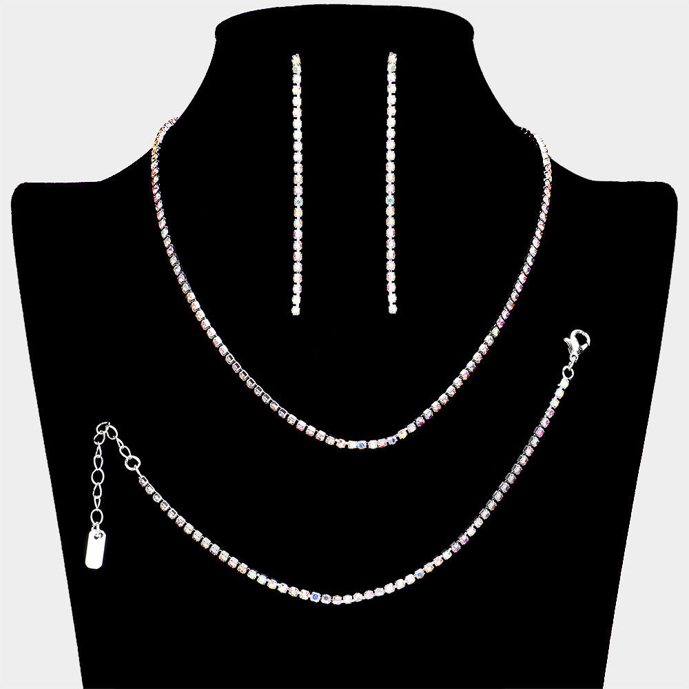 Madeline Love AB, Silver Rhinestone Paved Chain Necklace Jewelry Set