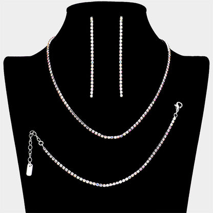 Madeline Love AB, Silver Rhinestone Paved Chain Necklace Jewelry Set
