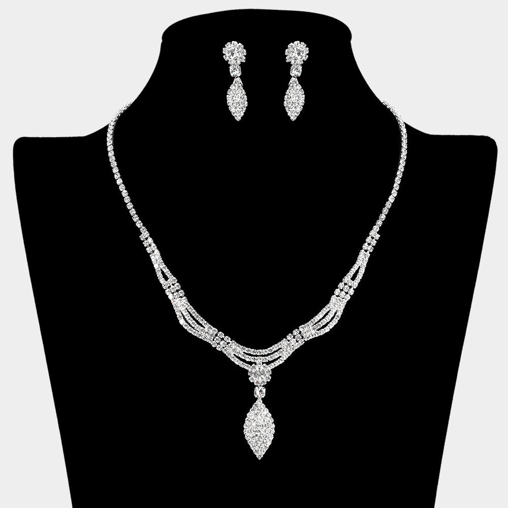 Madeline Love Clear, Silver Rhinestone Paved Marquise Shaped Pendant Necklace - Jewelry