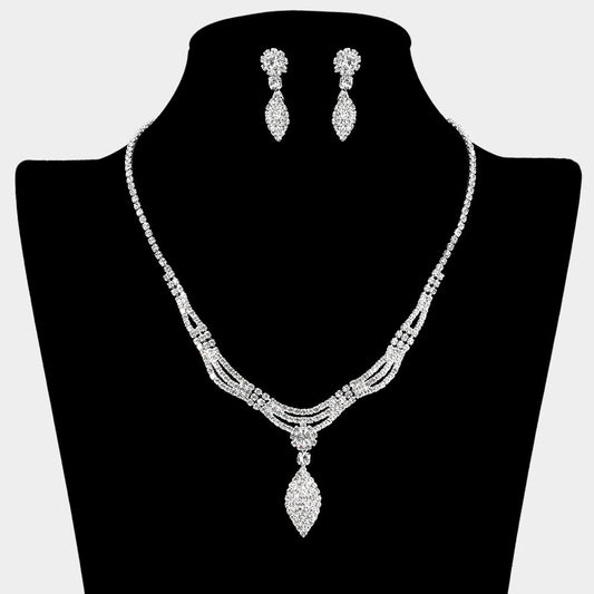 Madeline Love Clear, Silver Rhinestone Paved Marquise Shaped Pendant Necklace - Jewelry