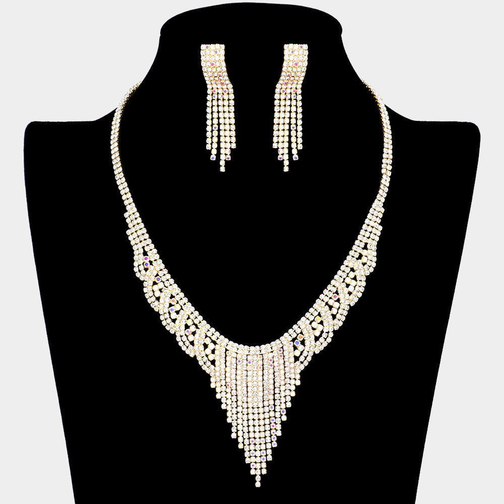 Madeline Love AB, Gold Rhinestone Pave Fringe Necklace - Jewelry