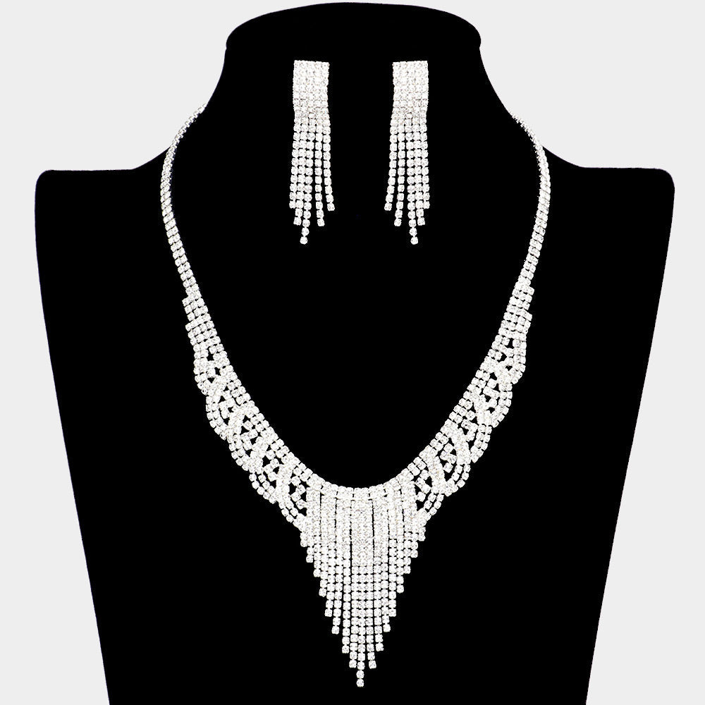 Madeline Love Silver Rhinestone Pave Fringe Necklace - Jewelry