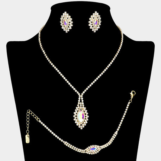 Madeline Love AB, Gold Marquise Stone Accented Rhinestone Paved Jewelry Set