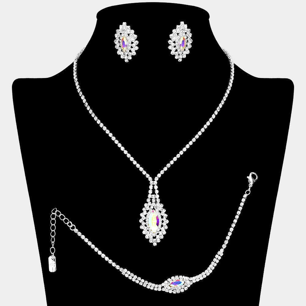 Madeline Love AB, Silver Marquise Stone Accented Rhinestone Paved Jewelry Set
