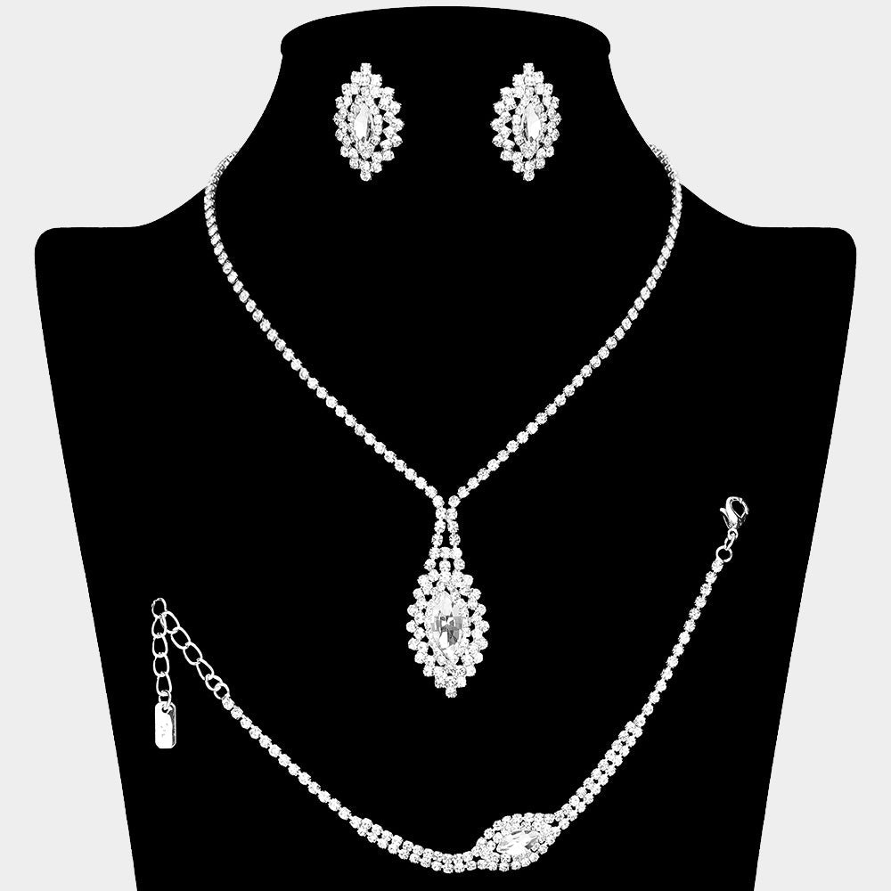 Madeline Love Clear, Silver Marquise Stone Accented Rhinestone Paved Jewelry Set