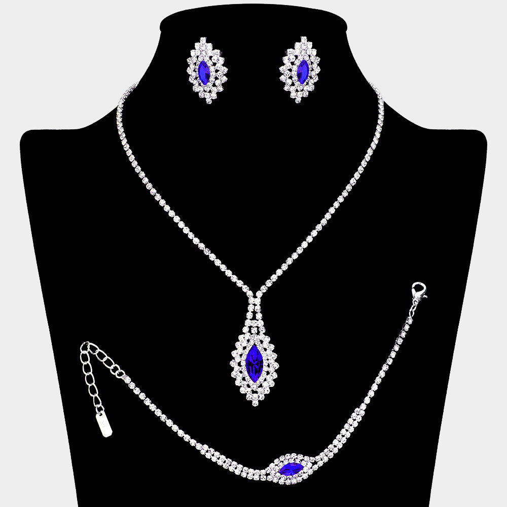 Madeline Love Sapphire, Silver Marquise Stone Accented Rhinestone Paved Jewelry Set