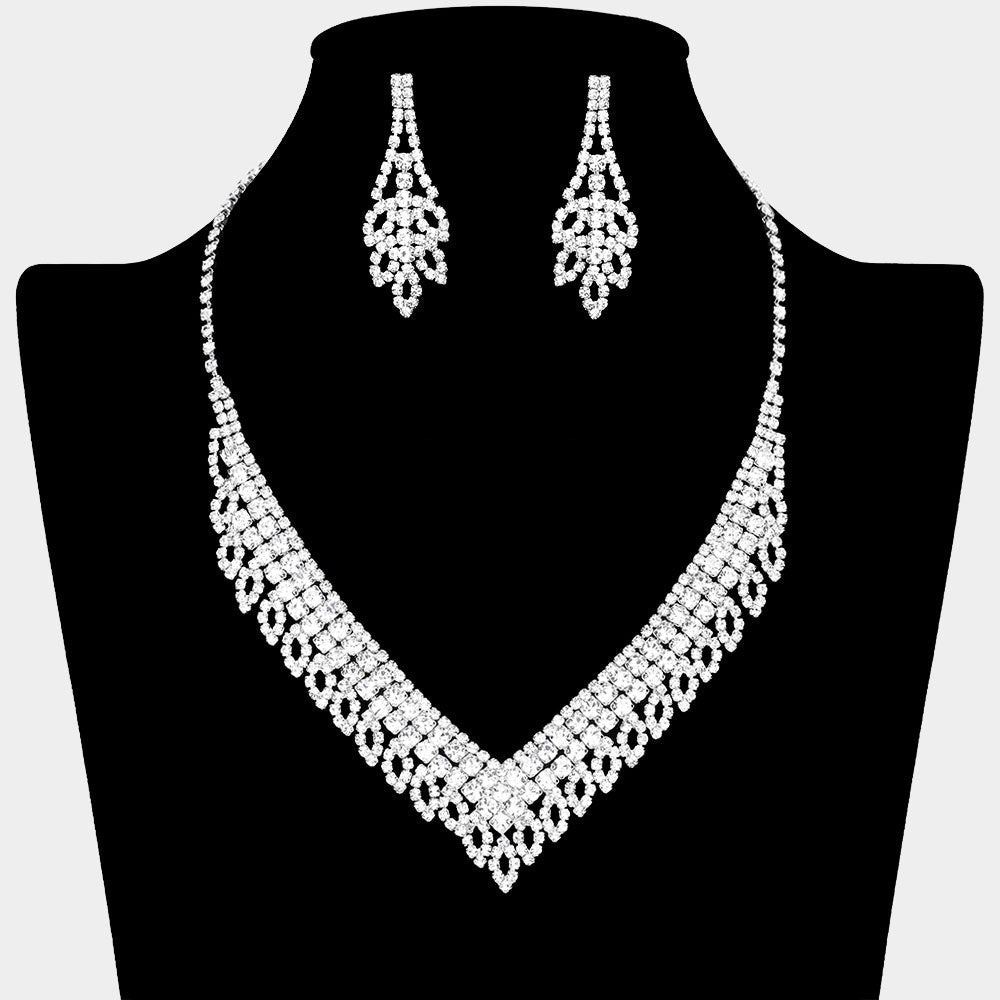 Madeline Love Clear, Silver Rhinestone Paved V Shaped Collar Necklace - Jewelry