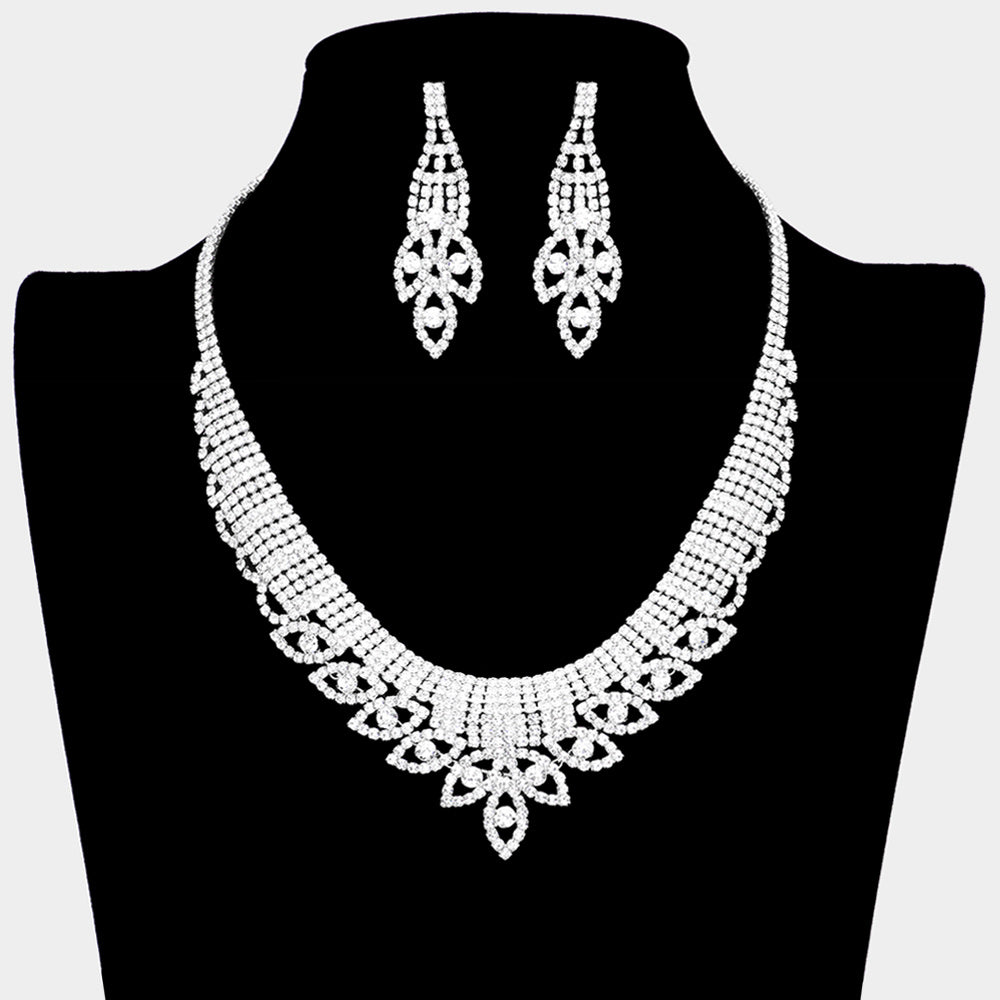 Madeline Love Silver Round Stone Marquise Rhinestone Paved Accented Collar Necklace - Jewelry