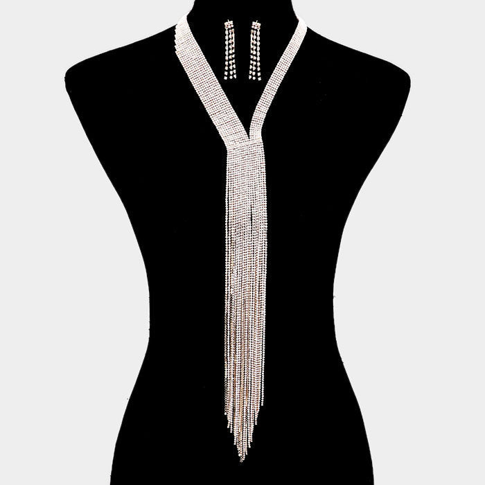 Madeline Love Clear, Gold Rhinestone Pave Y Statement Necklace - Jewelry
