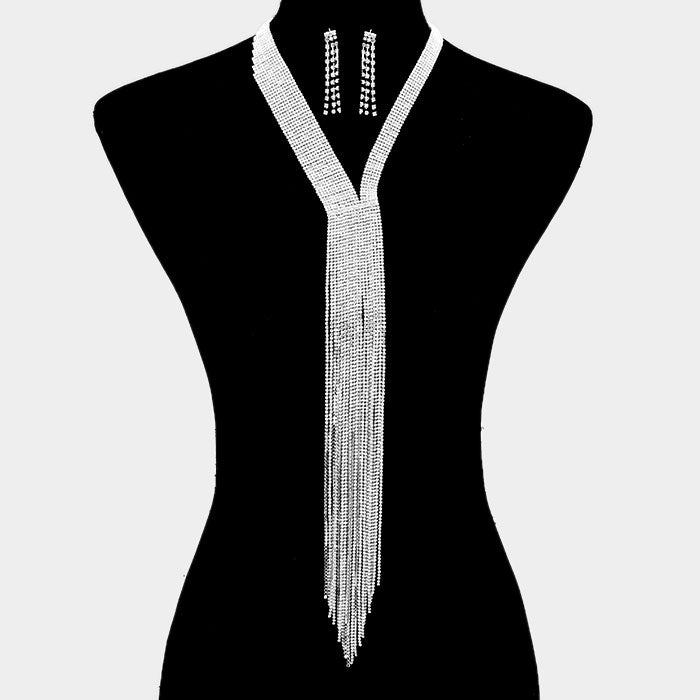 Madeline Love Clear, Rhodium Rhinestone Pave Y Statement Necklace - Jewelry