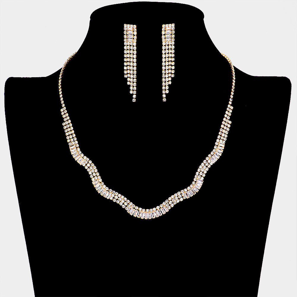 Madeline Love Gold CZ Rhinestone Paved Wavy Necklace - Jewelry