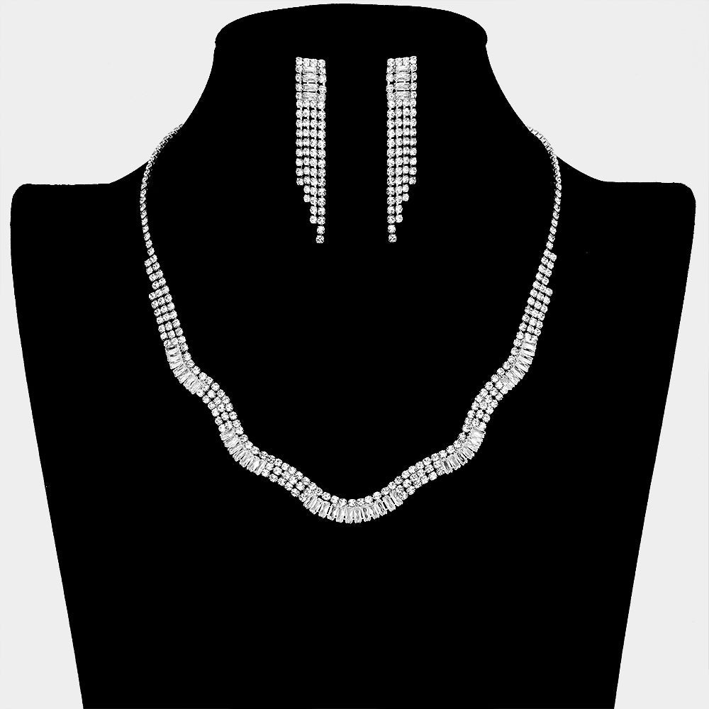 Madeline Love Silver CZ Rhinestone Paved Wavy Necklace - Jewelry