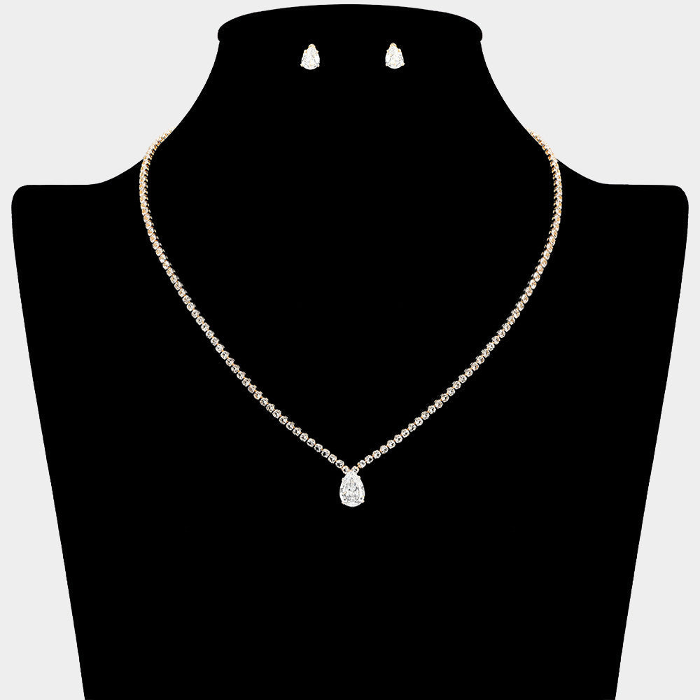 Madeline Love Clear, Gold Teardrop CZ Stone Cluster Pendant Necklace - Jewelry