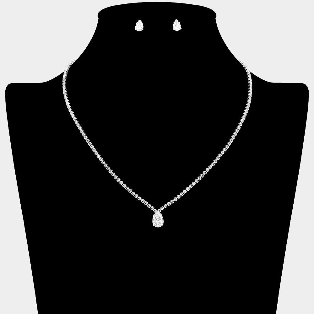 Madeline Love Clear, Silver Teardrop CZ Stone Cluster Pendant Necklace - Jewelry