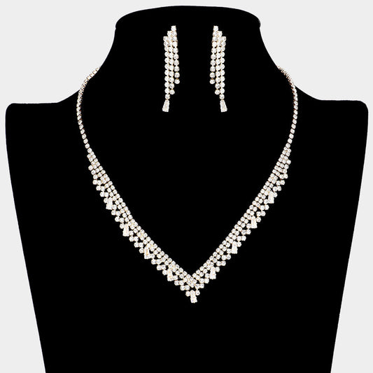 Madeline Love Gold CZ Rhinestone Paved V Shaped Necklace - Jewelry