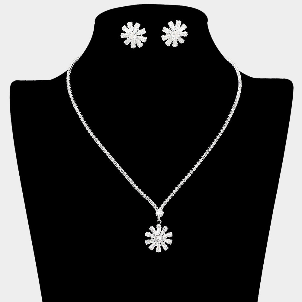 Madeline Love Clear, Silver Flower CZ Stone Cluster Pendant Rhinestone Paved Necklace - Jewelry