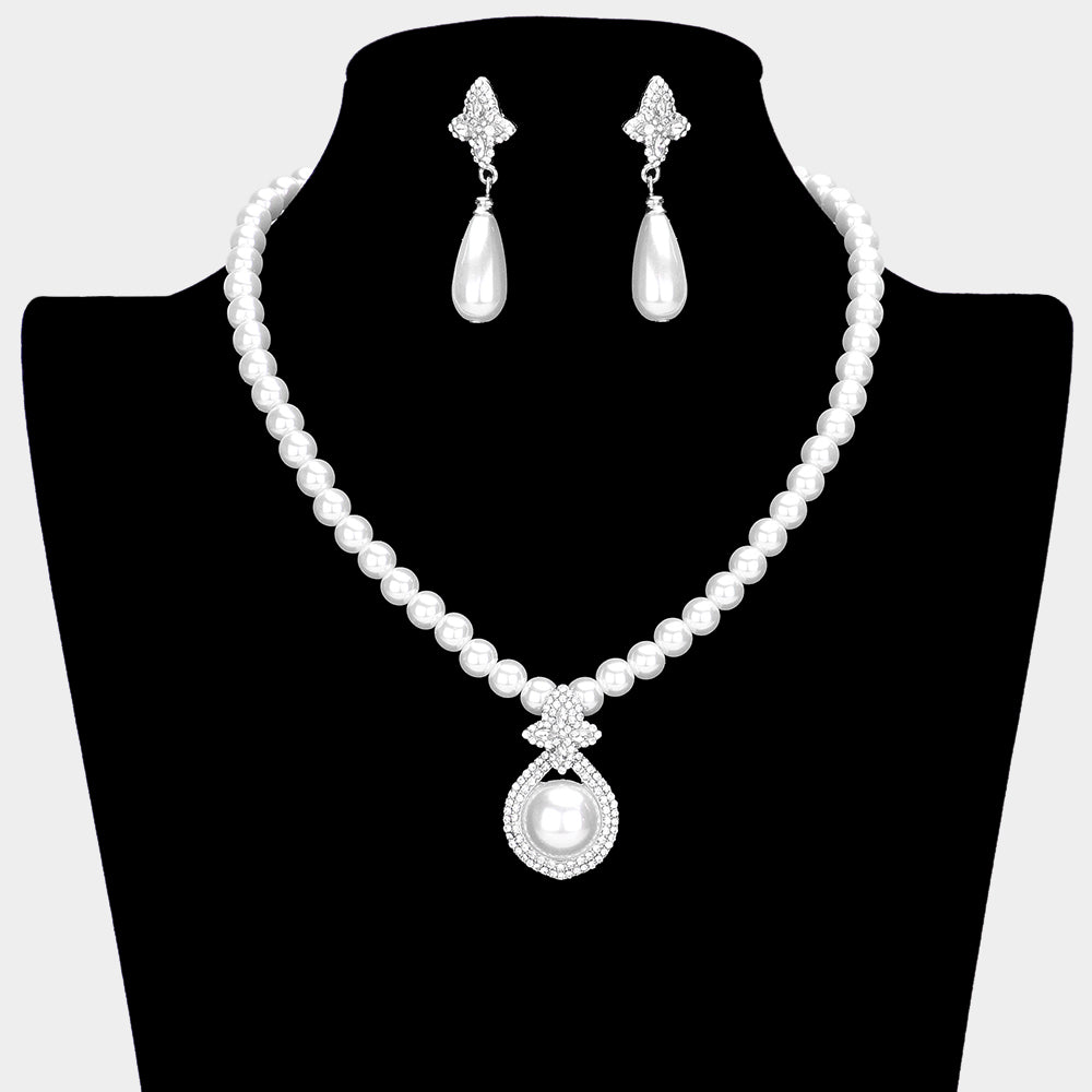 Madeline Love Silver, White Round Pearl Pointed Pendant Necklace - Necklaces
