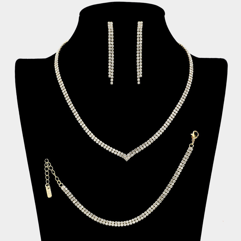 Madeline Love Clear, Gold Rhinestone Paved Pinch Tip Jewelry Set