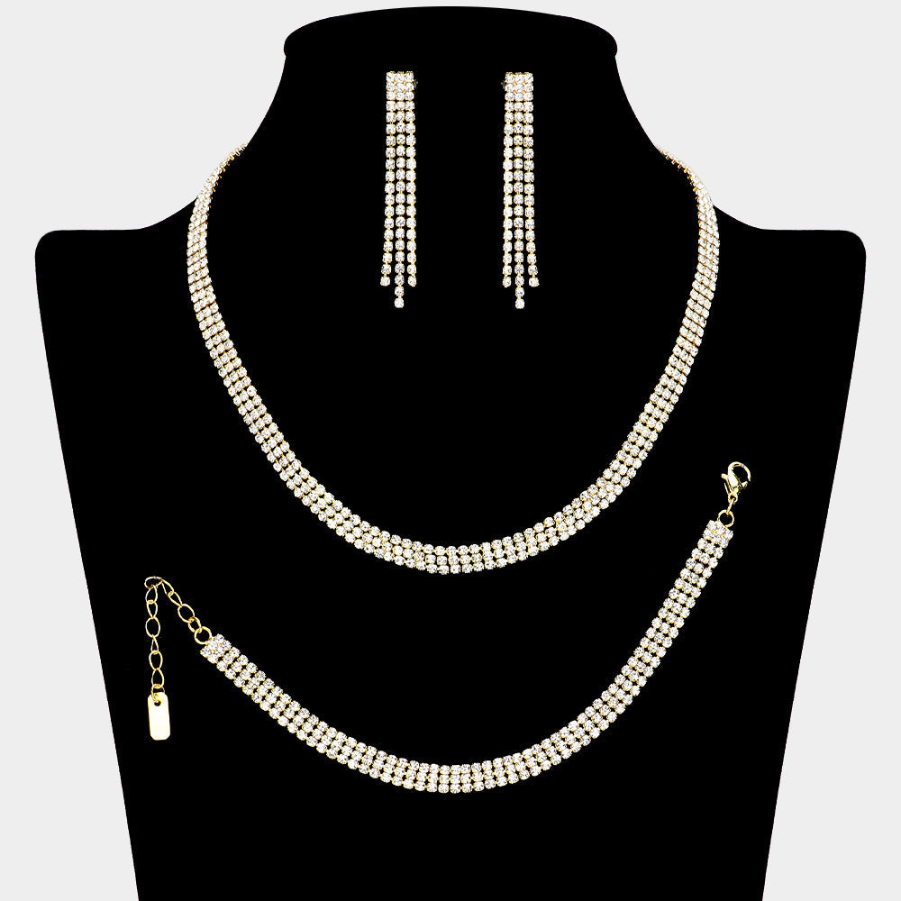 Madeline Love Gold Rhinestone Paved 3-Row Necklace Jewelry Set