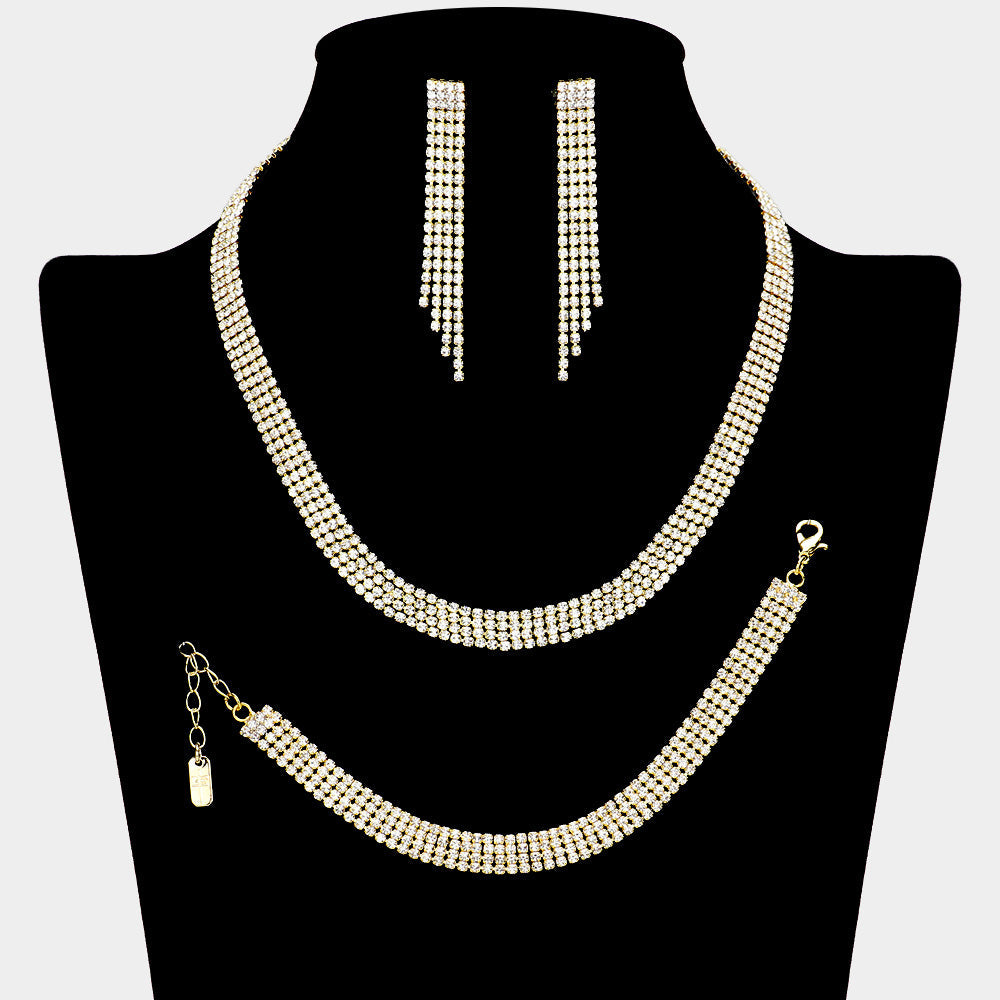 Madeline Love Gold Rhinestone Paved 4-Row Necklace Jewelry Set