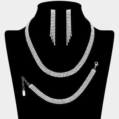 Madeline Love Silver Rhinestone Paved 4-Row Necklace Jewelry Set