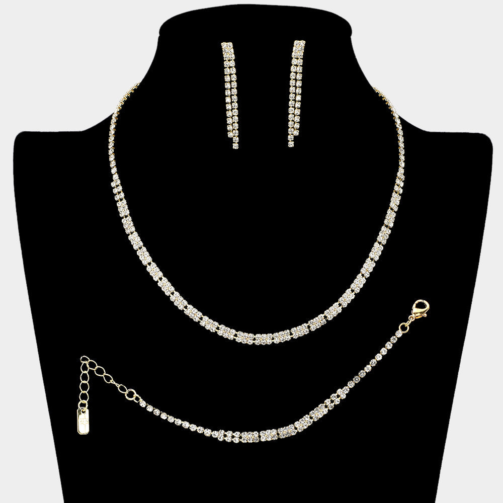 Madeline Love Clear, Gold Rhinestone Paved Rectangle Link Jewelry Set