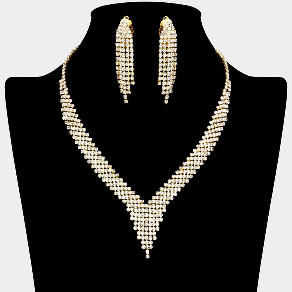 Madeline Love Clear, Gold CZ Stone Paved Fringe Necklace - Jewelry