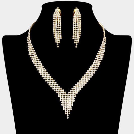 Madeline Love Clear, Gold CZ Stone Paved Fringe Necklace - Jewelry