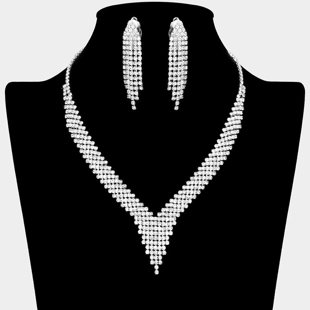 Madeline Love Clear, Silver CZ Stone Paved Fringe Necklace - Jewelry