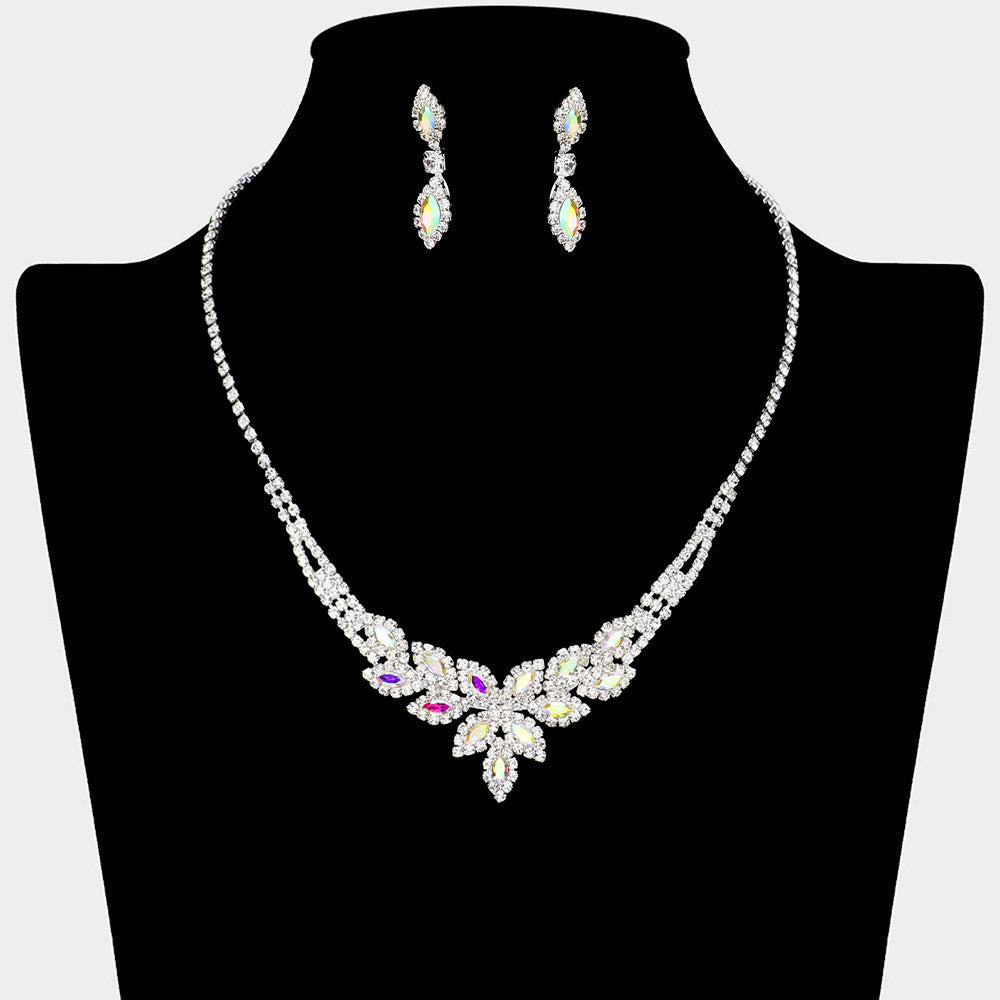Madeline Love AB, Silver Rhinestone Paved Marquise Necklace - Jewelry