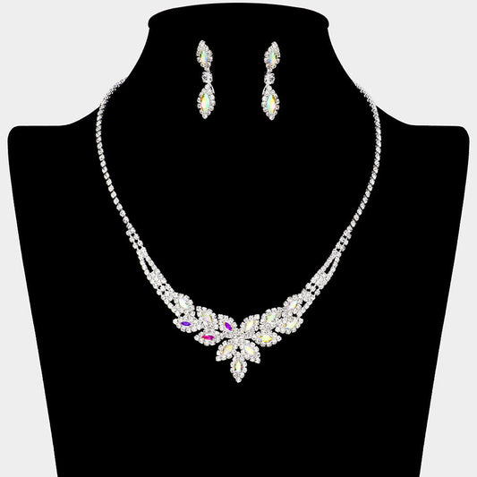 Madeline Love AB, Silver Rhinestone Paved Marquise Necklace - Jewelry