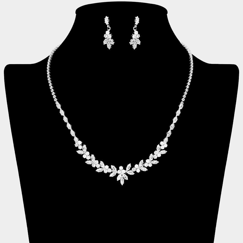 Madeline Love Clear, Silver Leaf Vine CZ Stone Cluster Embellished Necklace - Jewelry