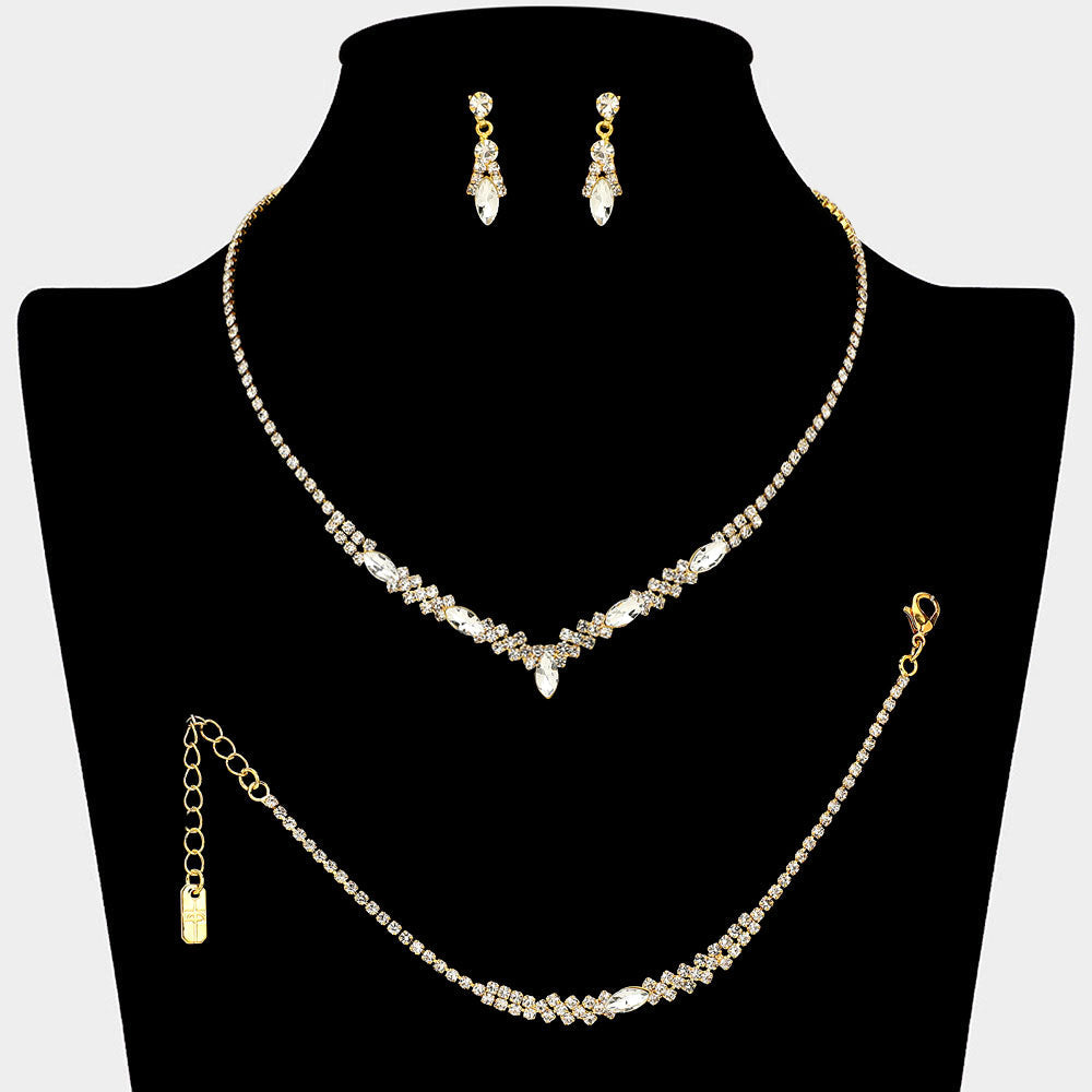 Madeline Love Clear, Gold Marquise Stone Cluster Accent Rhinestone Paved Jewelry Set