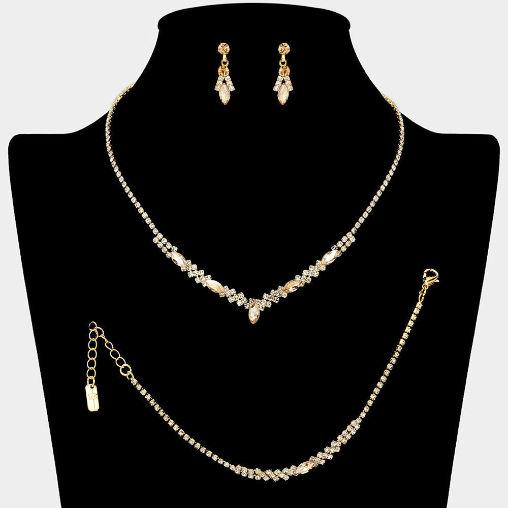 Madeline Love Gold, Lt Col Topaz Marquise Stone Cluster Accent Rhinestone Paved Jewelry Set