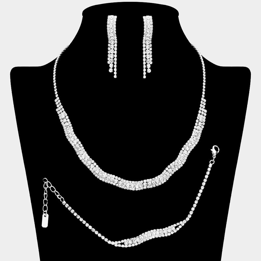 Madeline Love Clear, Silver Rhinestone Paved Wavy Necklace Jewelry Set