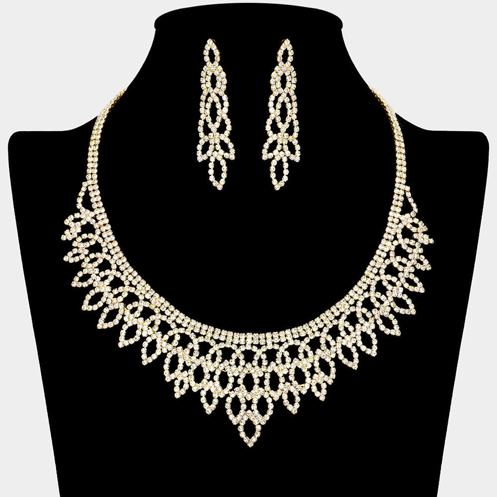 Madeline Love Clear, Gold Rhinestone Paved Marquise Shaped Necklace - Jewelry