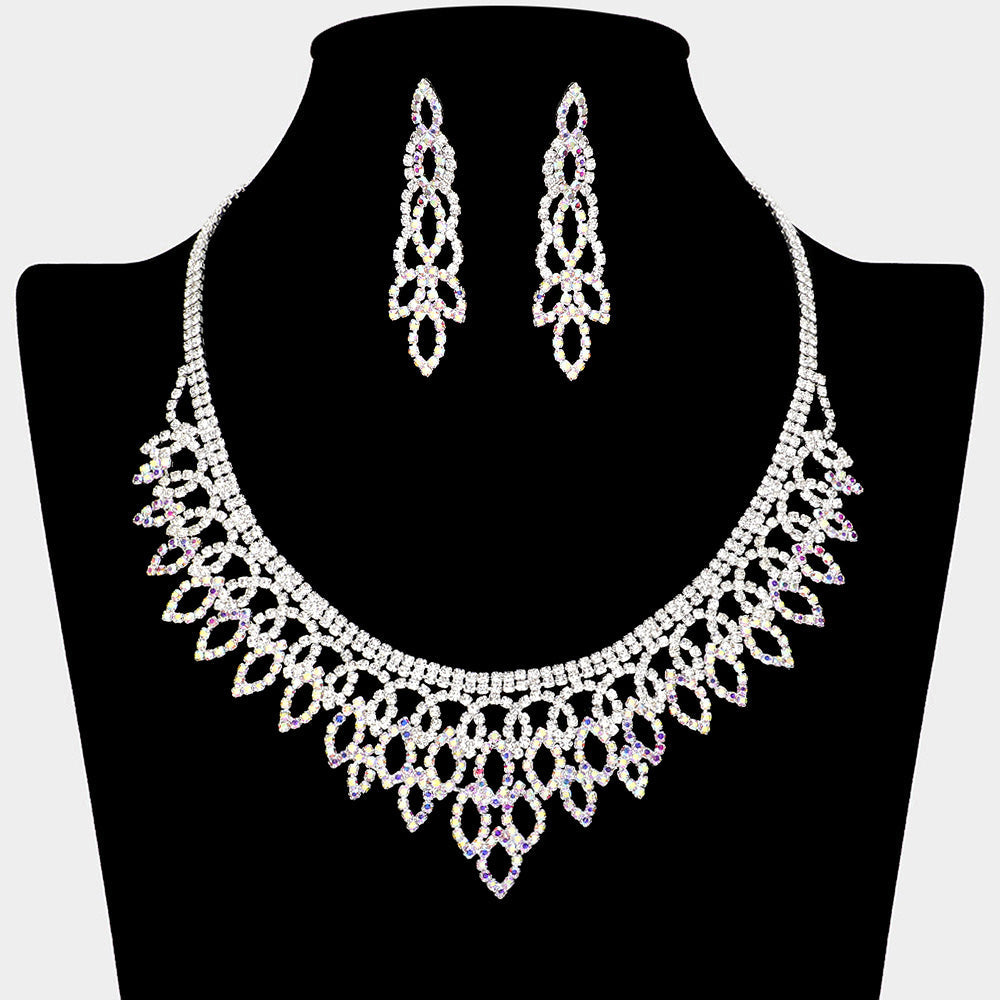 Madeline Love AB, Silver Rhinestone Paved Marquise Shaped Necklace - Jewelry