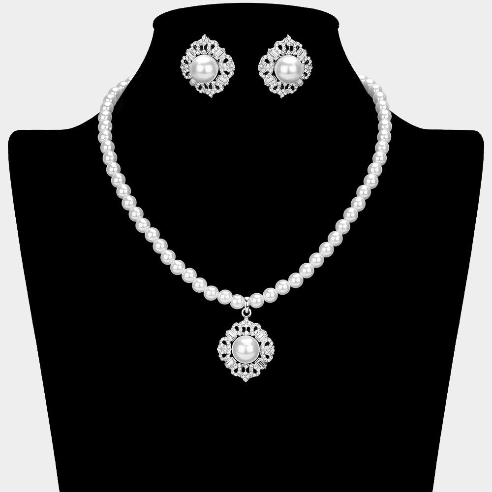 Madeline Love Silver, White Rhinestone Paved Pearl Pendant Necklace - Necklaces