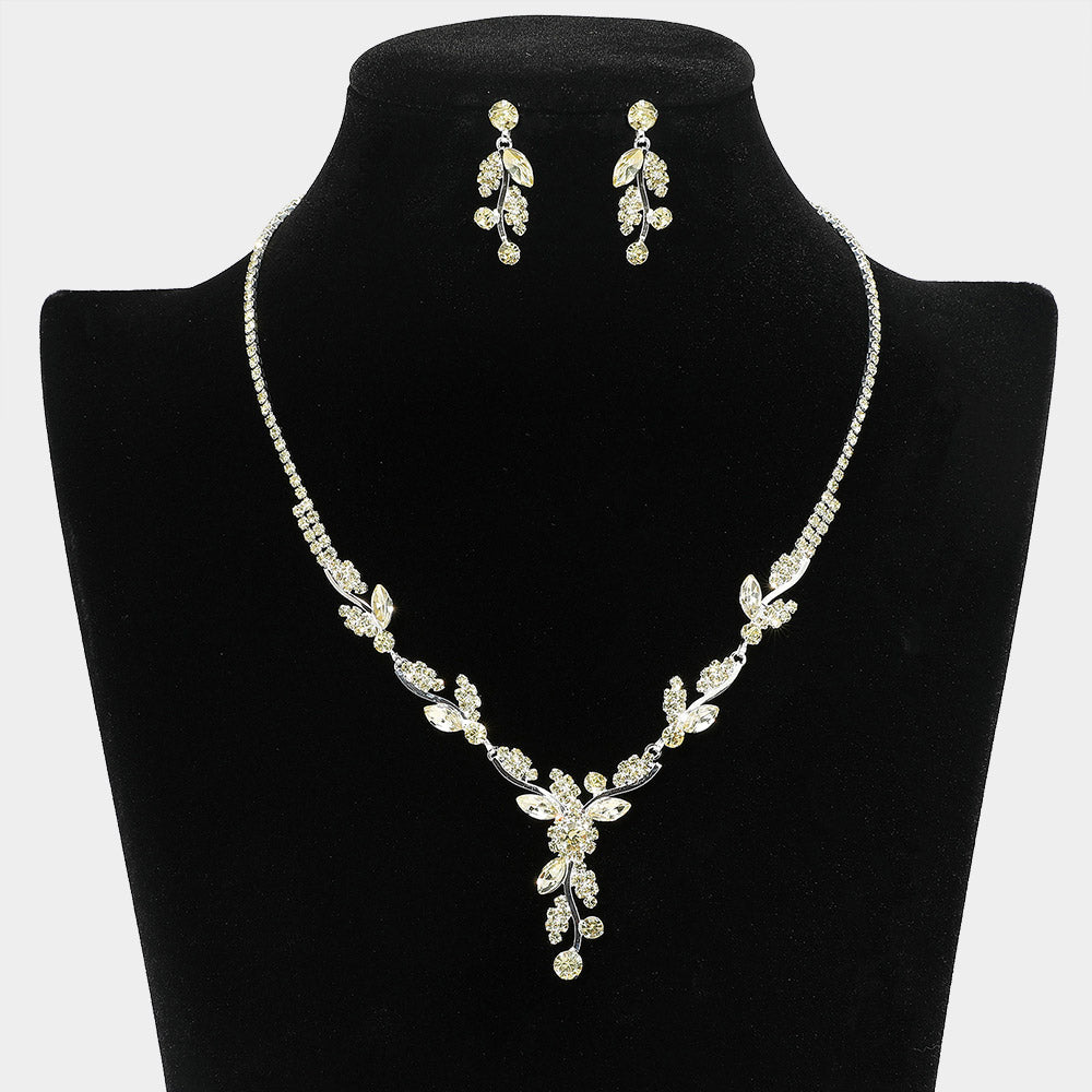 Madeline Love Silver, Yellow Rhinestone Paved Marquise Stone Stem Necklace - Jewelry